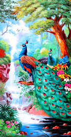 孔雀风景油画