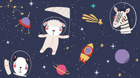 卡通航天动物儿童房背景墙