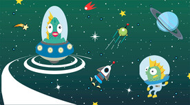 卡通外星人儿童房背景墙