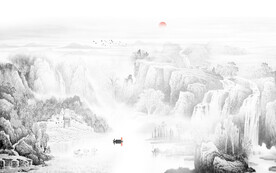 煙雨江南山水背景墻