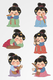 古代仕女彈奏樂(lè)器場(chǎng)景矢量元素