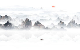 中式水墨山水画电视背景墙