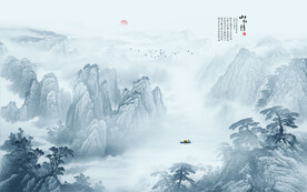 国画山水情电视背景墙