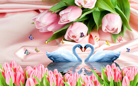 粉色郁金香天鵝湖電視背景墻