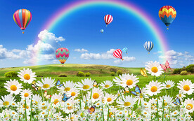 小雛菊花海熱氣球電視背景墻
