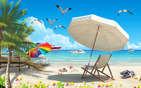 海邊椰子樹風(fēng)景電視背景墻