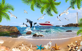 海邊風(fēng)景沙灘電視背景墻