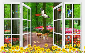 鳥語花香樹林電視背景墻