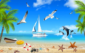 椰子樹海邊風(fēng)景電視背景墻