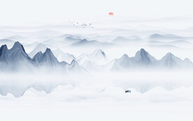 新中式意境抽象水墨山水客厅背景