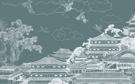 蓬莱仙境阁楼背景墙