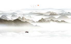 中式禪意水墨山水畫電視背景墻