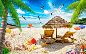 浪漫海島沙灘躺椅電視背景墻