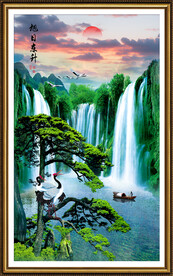 流水生財瀑布山水畫