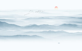 新中式前臺(tái)水墨畫墻畫