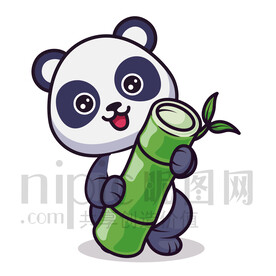 可爱卡通大熊猫玩竹子