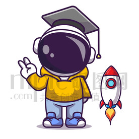 可爱卡通博士帽宇航员太空人