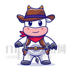 可愛卡通西部牛仔奶牛矢量插畫