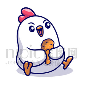 可爱卡通抱着鸡腿的小鸡