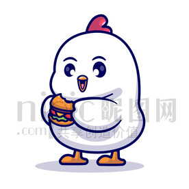 可愛卡通抱著漢堡的小雞