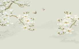 新中式蘭花花鳥畫電視背景墻