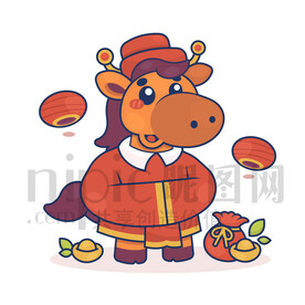 可爱卡通马年小马拜年