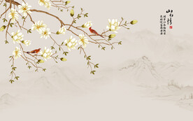 新中式工筆花鳥畫電視背景墻