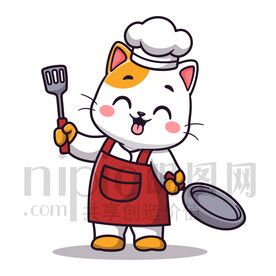 可愛卡通廚師小貓咪