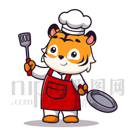可愛卡通廚師小老虎
