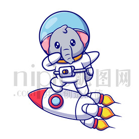 可愛卡通穿著宇航服的太空大象