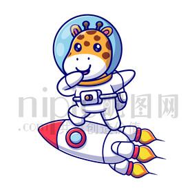 可愛卡通穿著宇航服的太空長(zhǎng)頸鹿