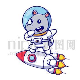 可愛卡通穿著宇航服的太空犀牛