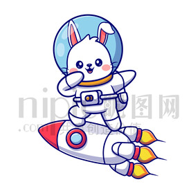 可愛卡通穿著宇航服的太空小白兔