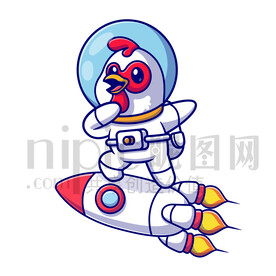 可愛卡通穿著宇航服的太空雞