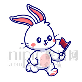 可爱卡通奔跑的小白兔