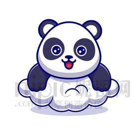 可愛卡通趴在云朵上的大熊貓