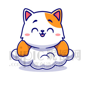 可愛卡通趴在云朵上的小貓咪
