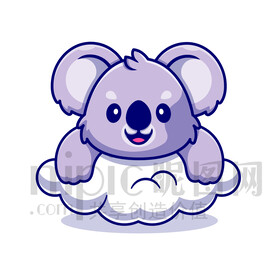 可愛卡通趴在云朵上的考拉熊