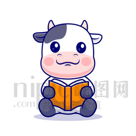 可愛卡通拿著書學(xué)習(xí)的牛