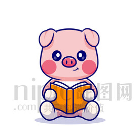 可愛卡通拿著書學(xué)習(xí)的小豬