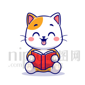 可爱卡通拿着书学习的小猫咪