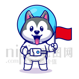 可愛卡通宇航員小狗哈士奇
