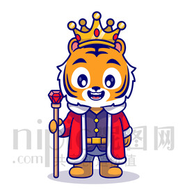 可愛卡通國王裝扮的小老虎