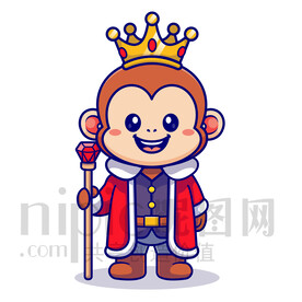 可愛卡通國王裝扮的小猴子