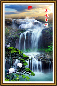 高山流水瀑布山水畫
