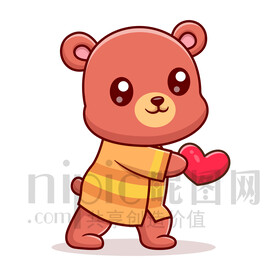 可愛卡通拿愛心的棕熊小狗熊