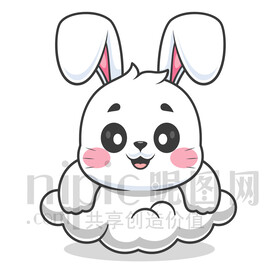 可愛卡通趴在云朵上的小白兔