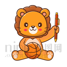 可愛卡通玩球?qū)W習(xí)的小獅子