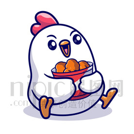 可愛卡通抱著炸雞桶的小雞