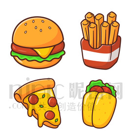 可愛卡通快餐漢堡薯?xiàng)l披薩